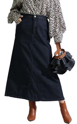 Gold Japan Plus Size Denim Long Skirt Size One Wash Women's Semi-Tight (WD-0352), 4L,