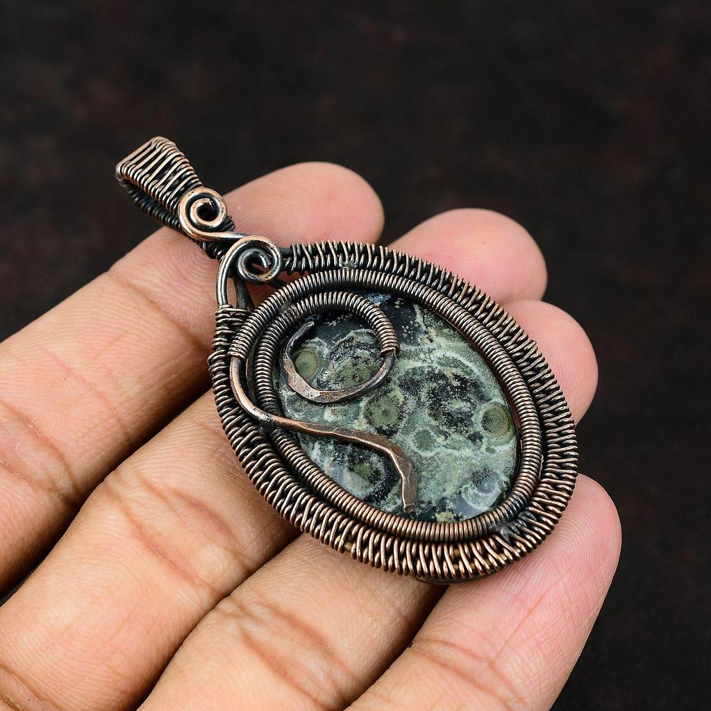 Kambaba Jasper Pendant Copper Wire Wrapped Gemstone Pendant Handmade Designer Pendant Copper Jewelry Gift For Her Jasper Jewelry For Mother