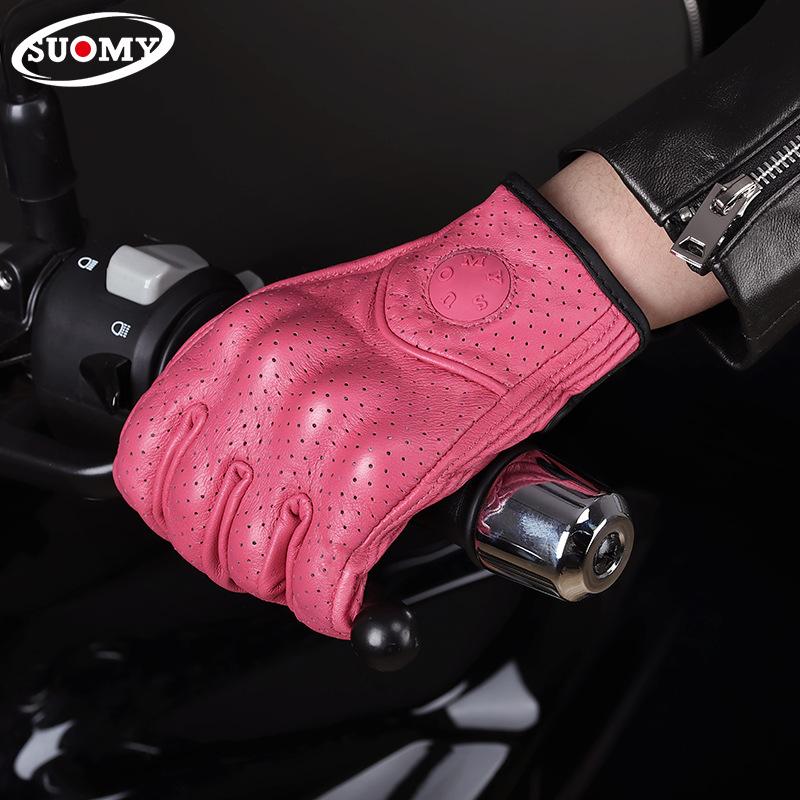 Summer Motorcycle Riding Leather Anti-Drop Breathable Gloves Touch Screen Sheepskin Vintage Biker Gear