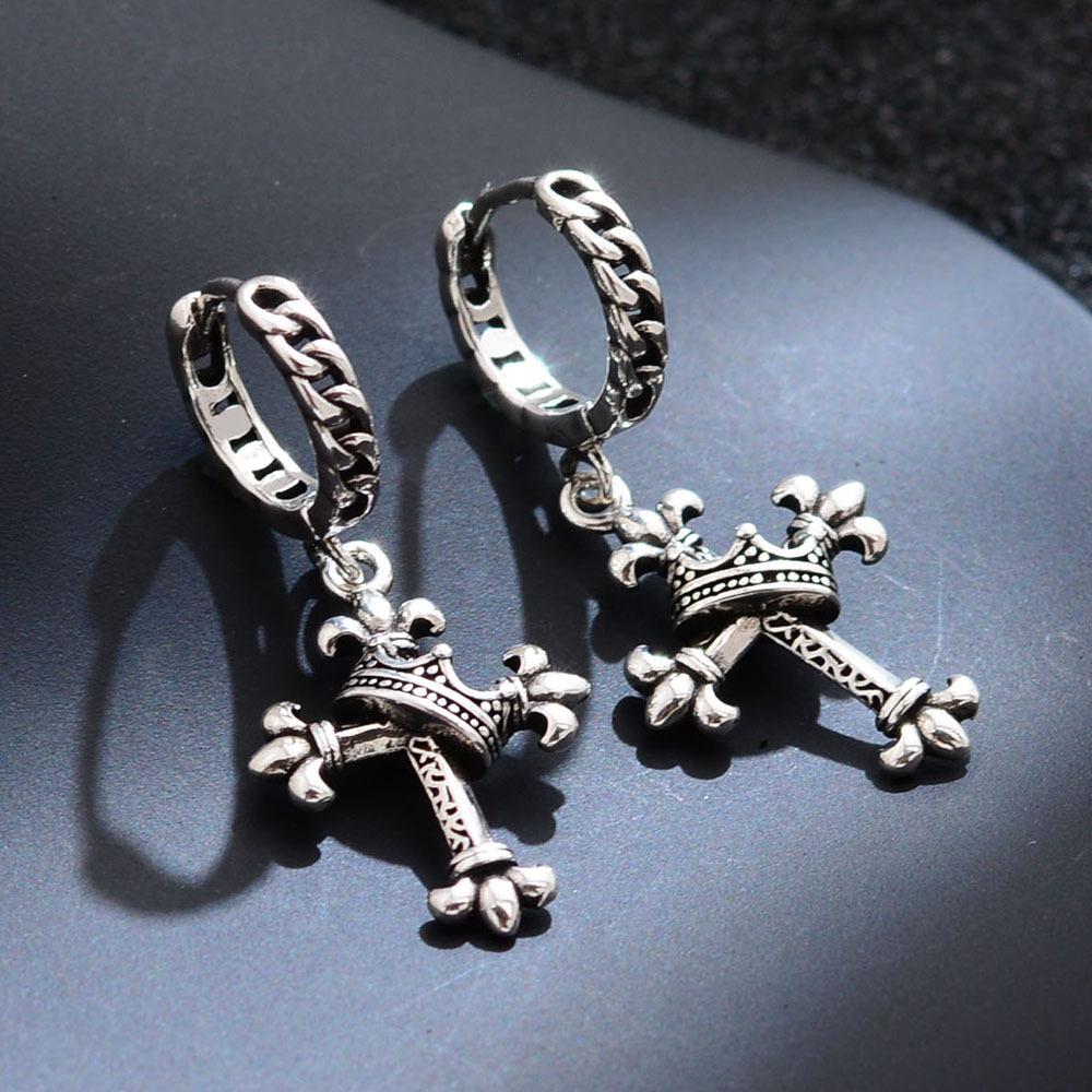 Punk Style Personalized Crown Cross Earrings Women'S Versatile Niche Design Sense Simple Light Luxury Earrings