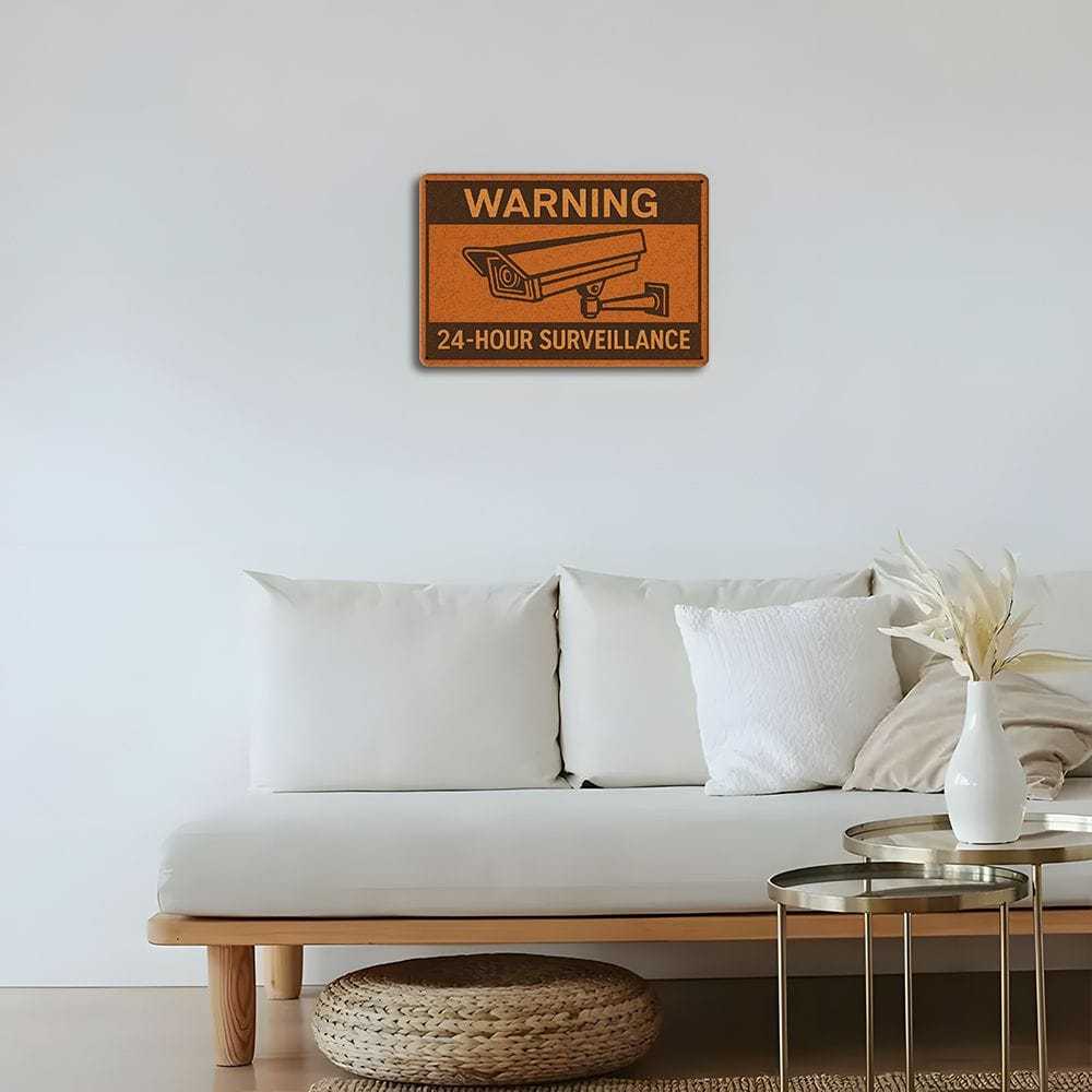 Vintage 24-Hour Surveillance metal sign, 8x12 inch.