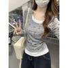 Age reduction pure desire style fake two-piece butterfly print collar long-sleeved bottoming shirt women's autumn pleated waist inner top