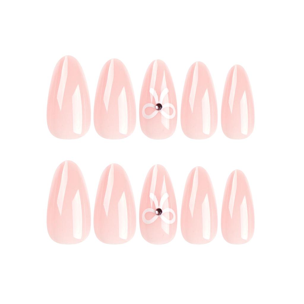 Xiaohongshu Minimalist White Bow Press-on Short Nude Manicure Nails