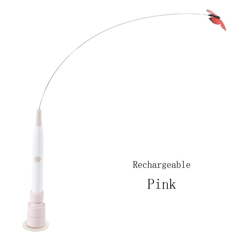 Interactive Switchable Butterfly Pattern Cat Teasing Stick With Removable Handle 360° Swivel Automatic Cat Teaser For Kittens