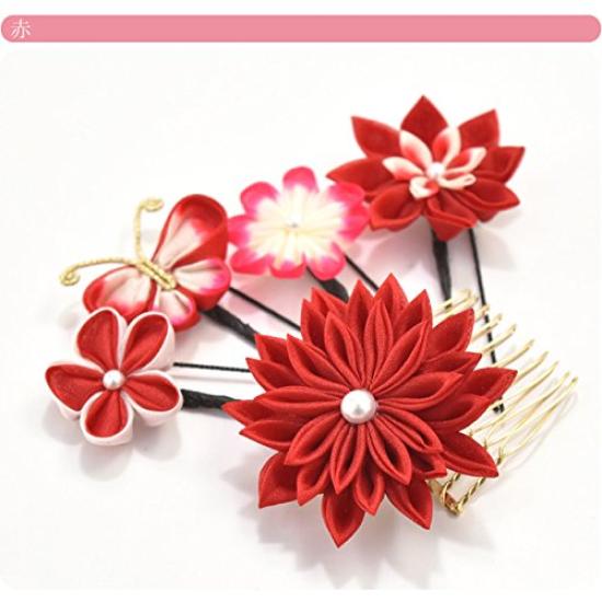 Japanese Style Hair Ornament Coming of Age Ceremony Furisode Pure Silk Tsumami Craft 5 Piece Set 68 Sword Tsumami Butterfly Flower Comb U Pin Purple