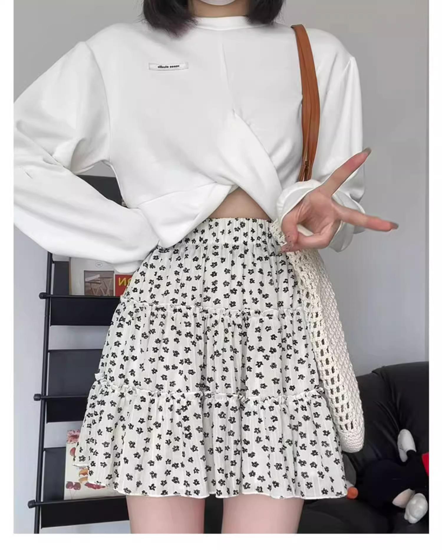 

High-Waist Floral Midi Skirt - Women s Summer A-Line Sweet Style 2XL