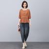 Women's Summer 2025 Casual Cotton Linen Two-Piece Set: Loose Fit Top & Nine-Point Pants for Middle-Aged Moms