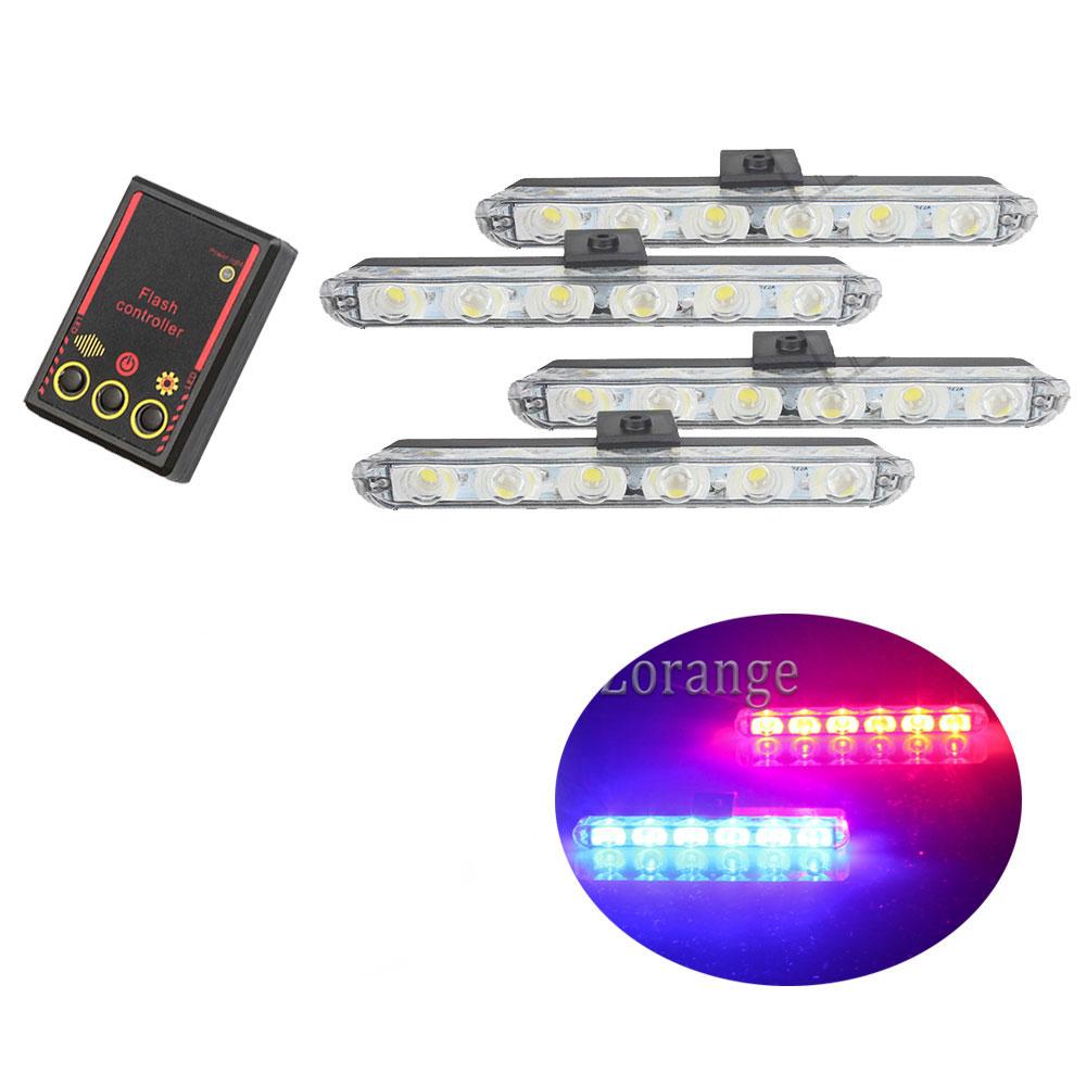 

Светодиодные стробоскопические полицейские фонари Fso Мигалки Автоматическая вспышка Предупреждающая стробоскопическая лампа скорая помощь 6 светодиодная лампа проводной контроль автомобиля 4 LED and Controller