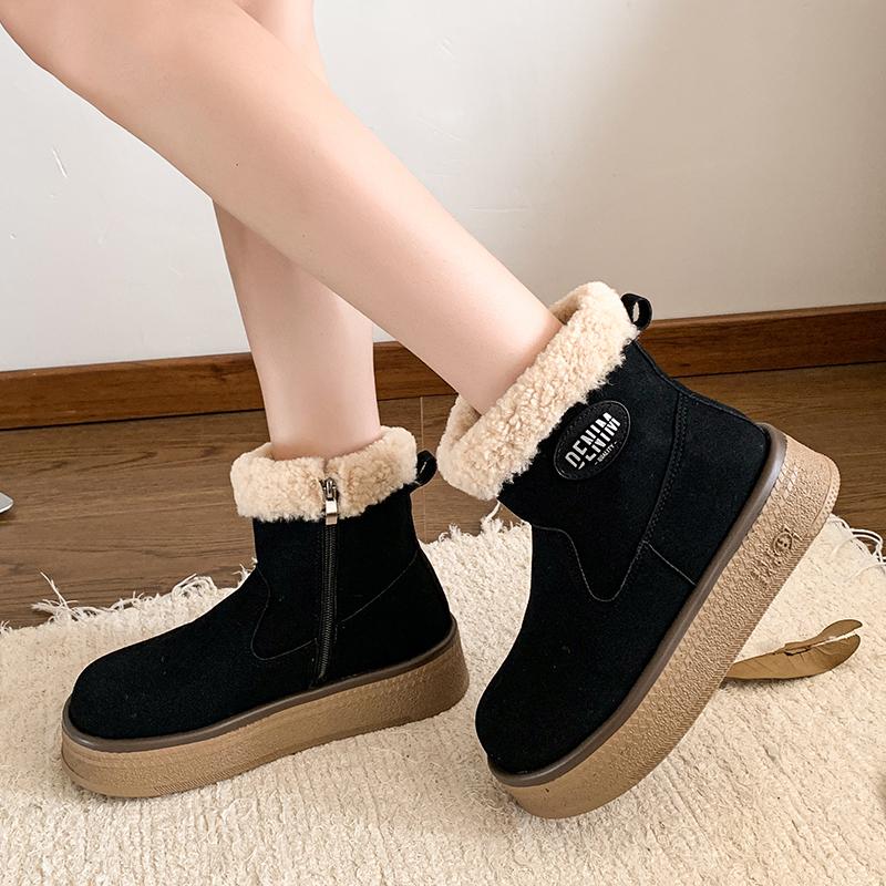 Women Platform Suede Flats Fur Ankle Snow Boots Winter Plush Warm Cotton Shoes 2025 Trend Cozy Non Slip Walking Fad Botas Mujer