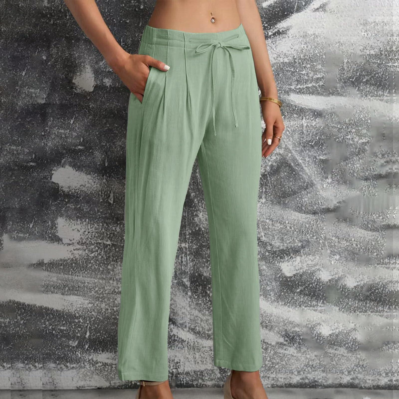 

Женские льняные брюки, летние повседневные широкие брюки, свободные модные брюки-палаццо с высокой талией на шнурке и карманами XL