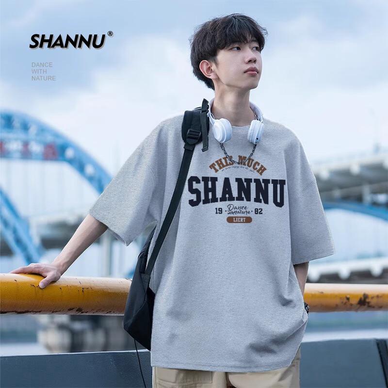 

SHANNU Men s Loose Fit Letter Print Cotton T-Shirt L