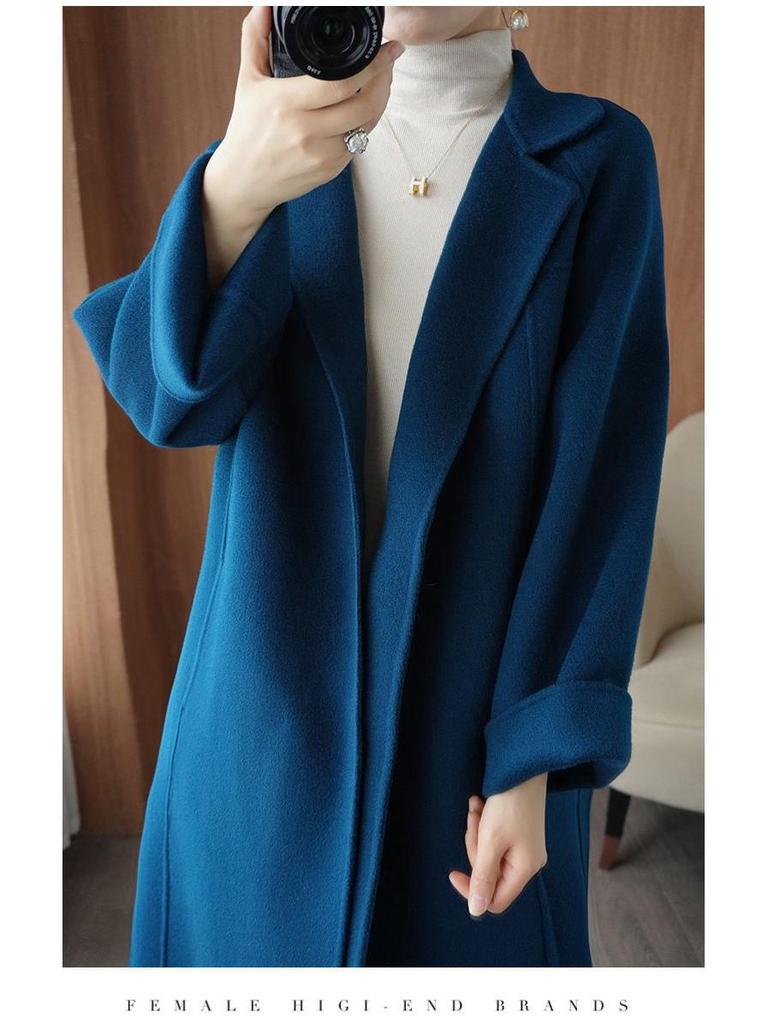 Women's Korean Style Mid-Length Double-Sided Woolen Coat - Autumn/Winter 2022 Collection, White