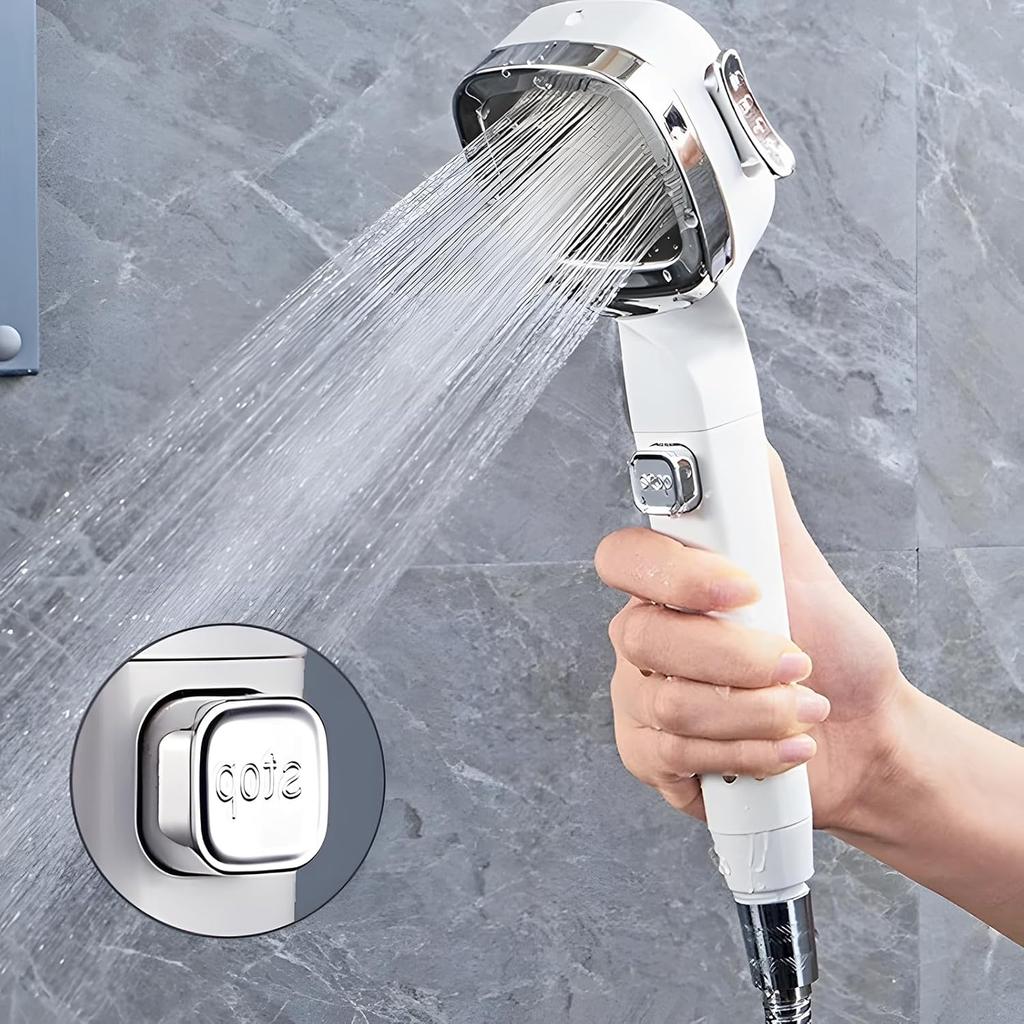 4-mode Handheld Pressurized Shower Head with Pause Switch, Anti-clog Nozzles, Built-in Power Wash to Clean Tub, Tile & Pets, Easy Installation, Hose