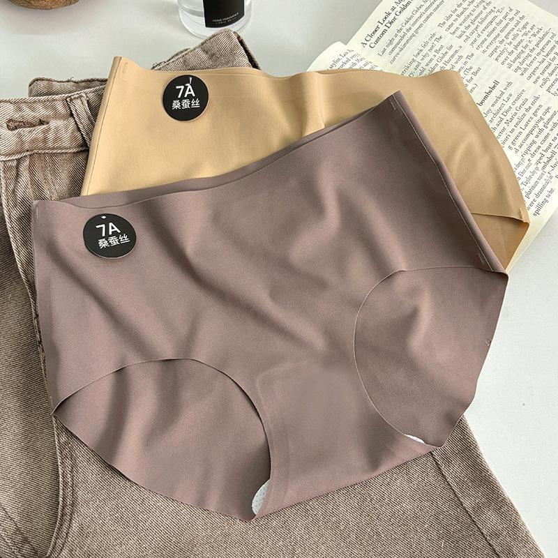 Women's Seamless Panties 7A Mulberry Silk Underpants Solid Color Panties High Stretch Mid-rise Underwear