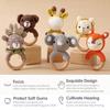 Handmade Crochet Animal Rattle Set Natural Beech Wood Ring Built In Bell Sound Teething Relief Fine Motor Skills Baby Toys Gift