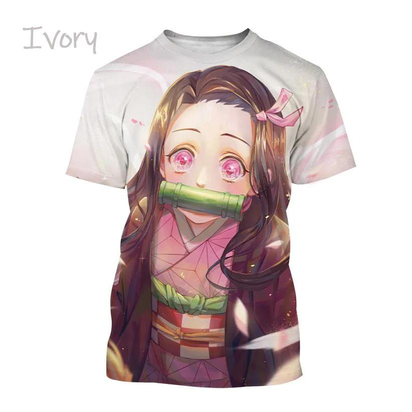Letní tričko Kamado Nezuko 3D Personality Anime Print Móda Muži a ženy Demon Slaye Hip-hop tričko s krátkým rukávem Harajuku