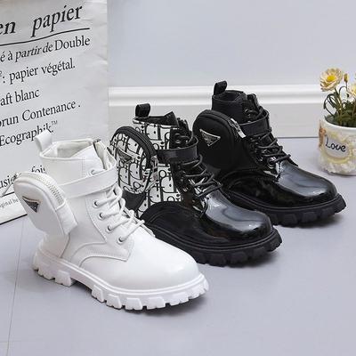 Boys And Girls Side Zipper Round Head Pocket Bag Fashion Boots Flat Bottom Short Casual Martin Boots Parent-Child