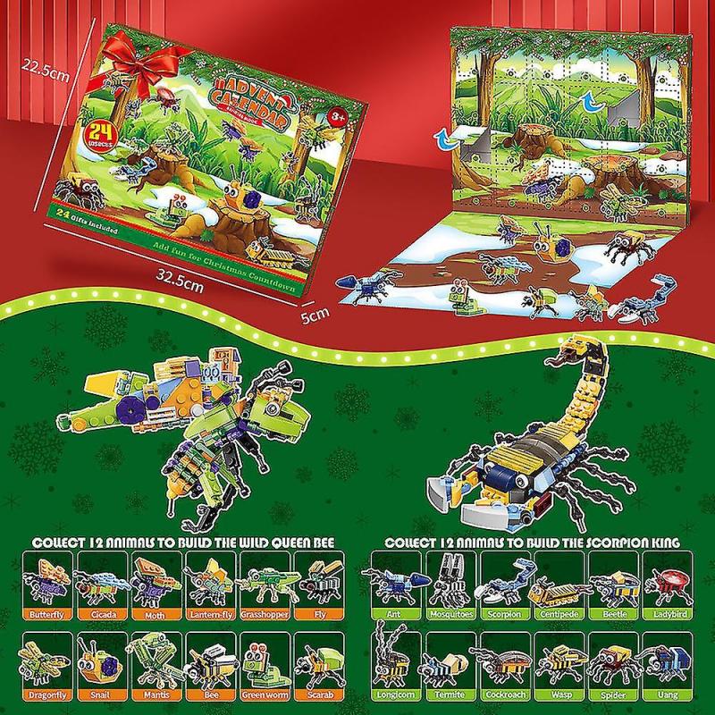 24days Christmas Countdown Advent Calendar Insect Building Blocks For Kids Xmas Toys Gifts