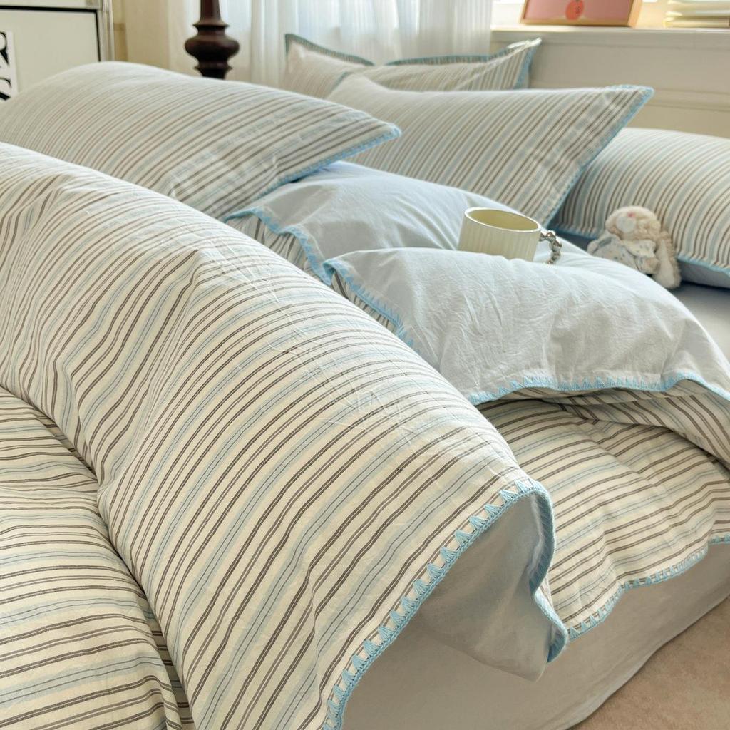 2026 Spring/Summer Cotton Striped Tricot Bedding Set - A-Class Dormitory Collection (Four-Piece)