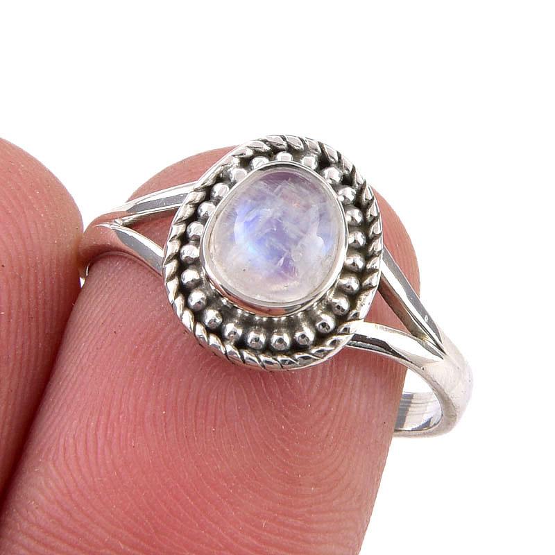 

Natural Rainbow Moonstone Gemstone Handmade 925 Sterling Silver Ring S.7.5 u9E31