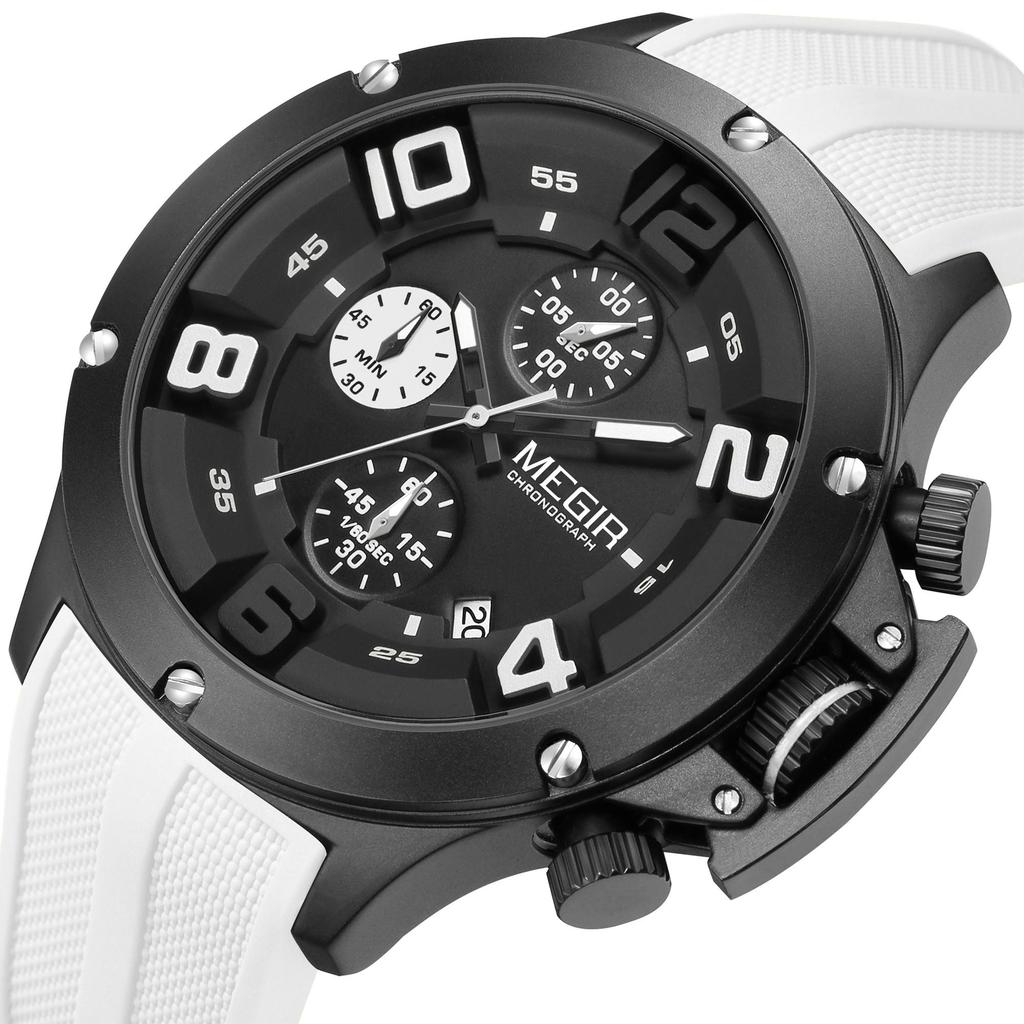 MEGIR Fashion Sport Quartz Watches for Men Big Dial Watch Chronograph Waterproof Luminous Man Wristwatches Date Clock 8115