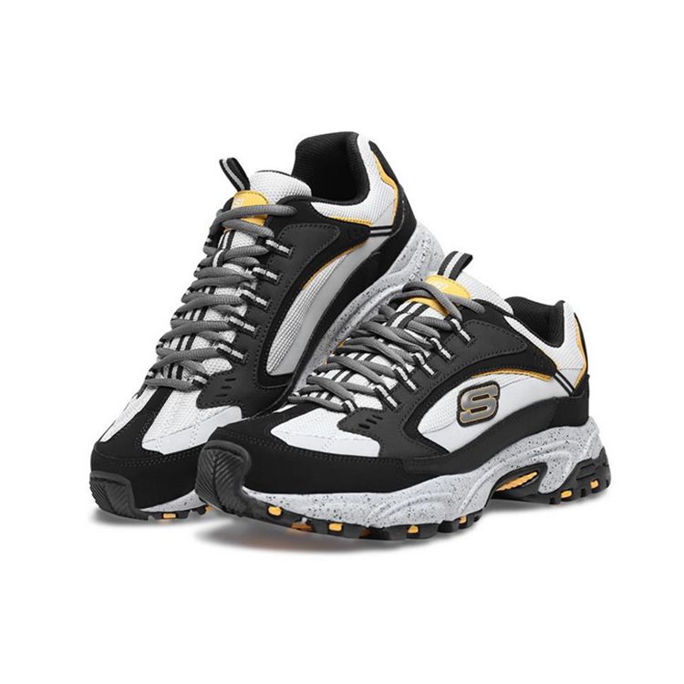 Skechers Stamina Series Trendy Thick Sole Patchwork Shock Absorbing Durable Low Top Dad Shoes Men Sneaker Black 51286-BKGY