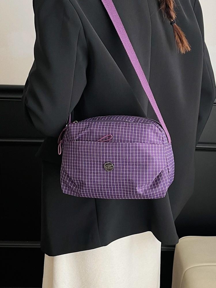 Korean Style Nylon Crossbody Bag With Grid Pattern For Casual Daily Use