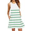 Women's Fashion Beach Dress Sleeveless Round Neck Stripe Print Dress