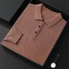 Men's Spring and Autumn Casual Polo Collar Long-sleeved Knit Shirt Solid Color Loose Business Pullover Tops