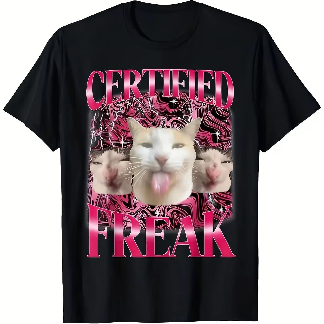 

Summer Mens Certified Bizarre Funny Cat Model Printed Round Neck Tshirt Black 100 PureCotton Outdoor Soft Short Sleeved Shirt 4XL