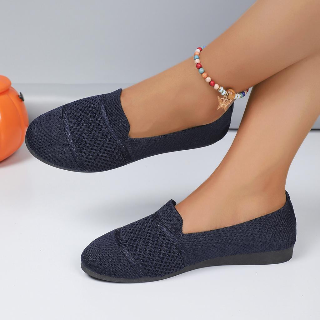 Europe, America and Foreign Trade Large Size Flat-bottom Knitted Breathable Low-top Single Shoes Women's One-pedal Breathable Shallow-mouth Doudou Sh