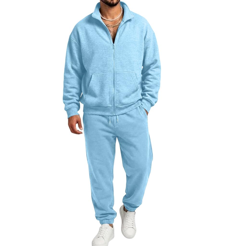 Men's Casual Zip-Up Sweatshirt with Pockets and Stand Collar, Long Sleeve Athletic Track Suit