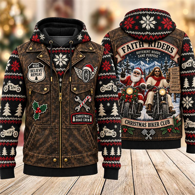 Christmas Series Men Hoodie Fun 3D Print Autumn Winter Fashion Coat Comfortable Warm Round Neck Long Sleeve Pocket Large Size Hoodies