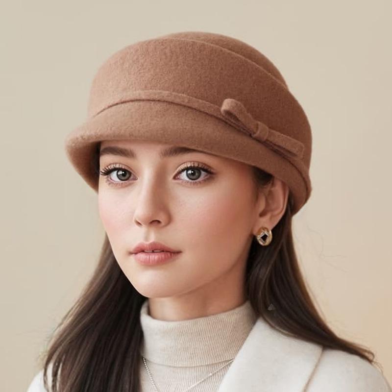 Fransk Mode Rosett Bucket Hatt Dam Vinter Varm Ull Bassänghatt Elegant Cylinderhatt