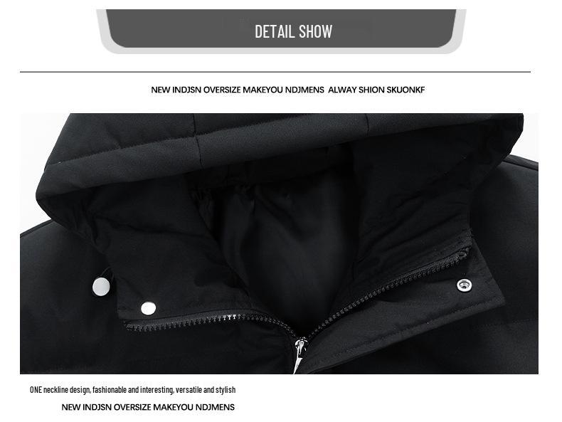 Men's Plus Size Winter Hooded Puffer Jacket - Cotton, Loose, Solid Color, Warm Outerwear