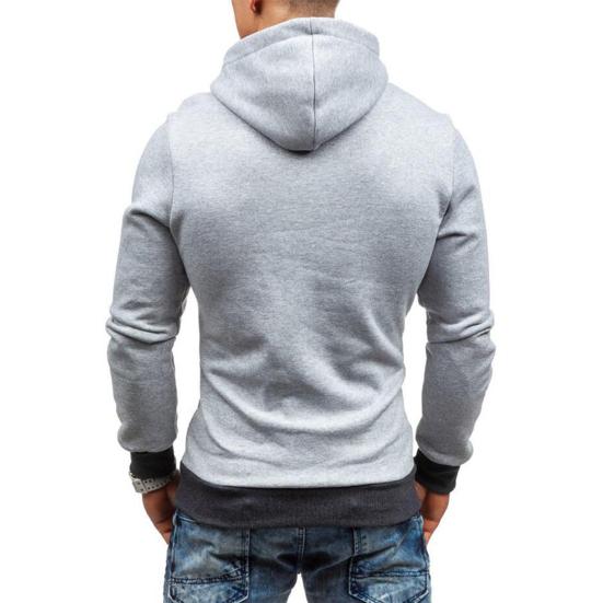Autumn Winter Men Hoodie Slant Zipper Contrast Color Patchwork Pullover Thick Slim Fit Hooded Sweatshirt Streetwear