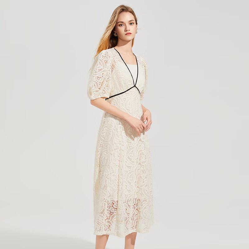Women's Elegant V-Neck Lace Midi Dress
