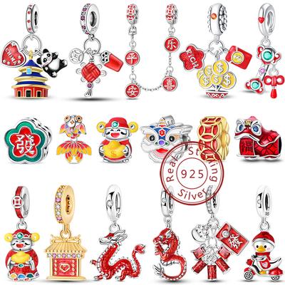 925 Silver Chinese New Year Charms Beads for DIY Bracelet Fine Jewelry Holiday Gift Designer Original