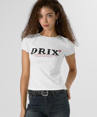 DRIX Women'S Graphic Pigment Ribbed Short Sleeve_White
