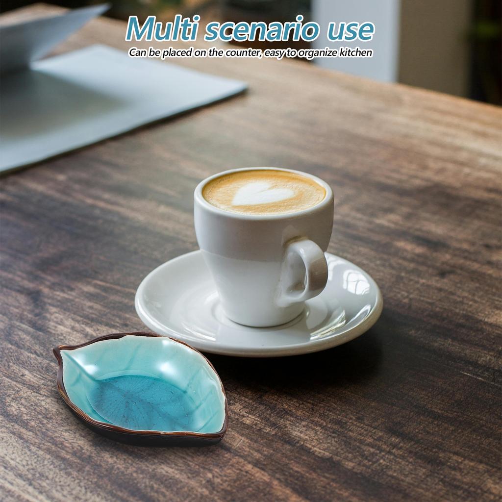 2 pcs Ceramic Leaf Spoon Rest Ice Crack Finish Kitchen Utensil Holder For Coffee Station Cooking Spoon Rest Stove Organizer
