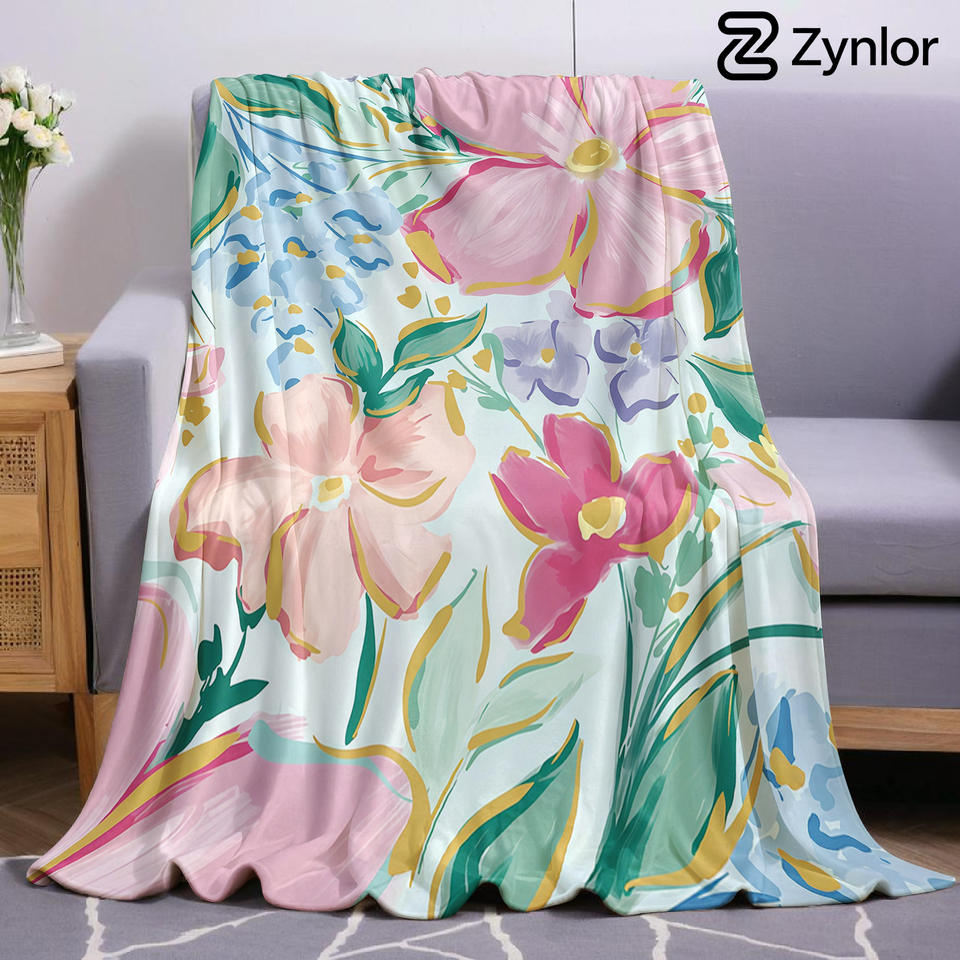Watercolor Floral Ultra Soft Sherpa Fleece Blanket Fluffy Warm Halloween Cozy Throw for Sofa Couch Bedroom Gift All season