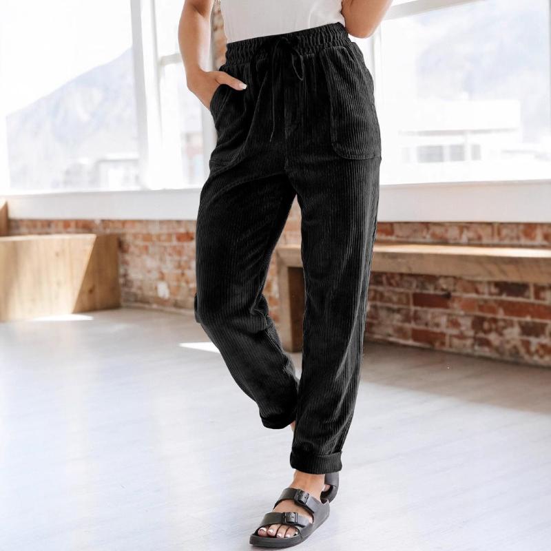 Autumn Winter Women's Casual Pants Fashionable Solid Color Corduroy Wide-leg Pants