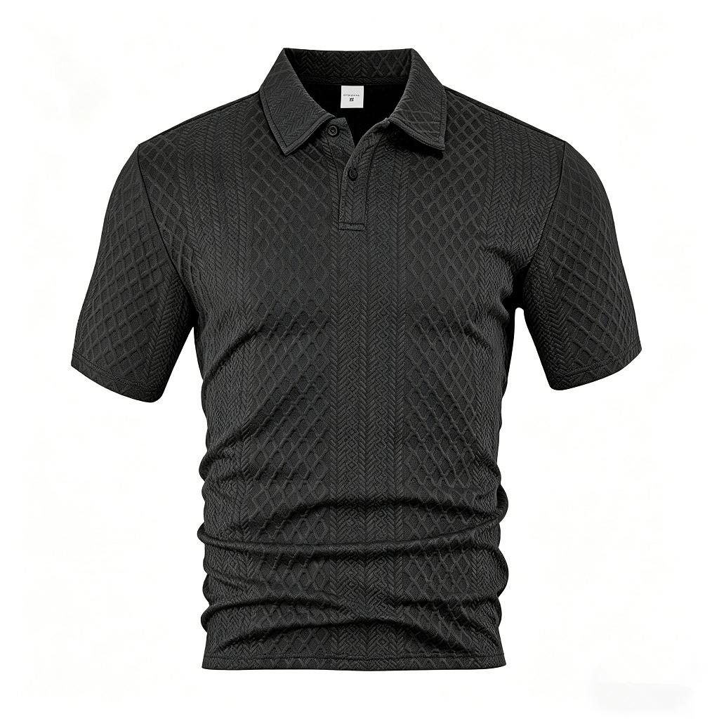 European and American Men's Summer Thin, Loose, Breathable, Casual Solid Color Jacquard Lapel Short Sleeved Polo Shirt for Men