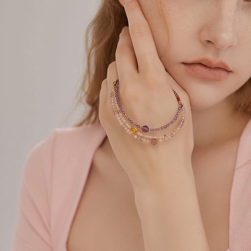Natural Nanhong amethyst beaded bracelet light luxury high-end fine bracelet simple small fresh sweet jewelry women