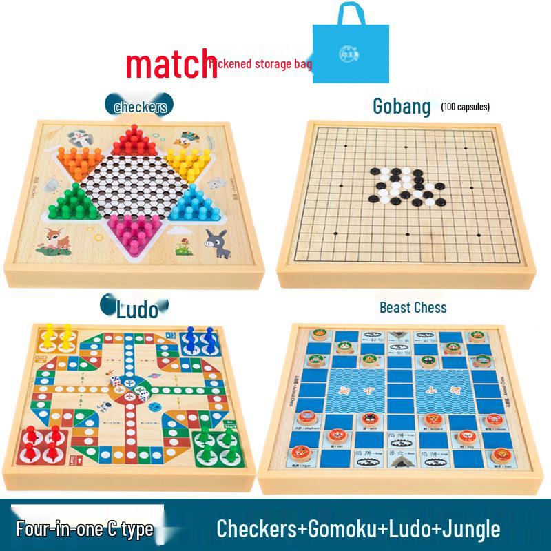 Multi-Board Game Set: Go-Moku, Checkers, Chinese Checkers, Chess, Animal Chess, Army Chess – Parent-Child Educational Toy