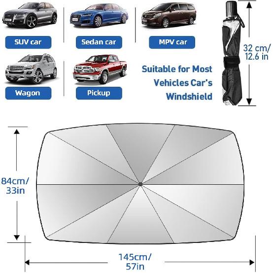2025 Windshield Sun Shade Umbrella, Foldable Car Umbrella Sunshade With UV Block Car Front Window (Heat Ulation Protection) For Auto Windshield