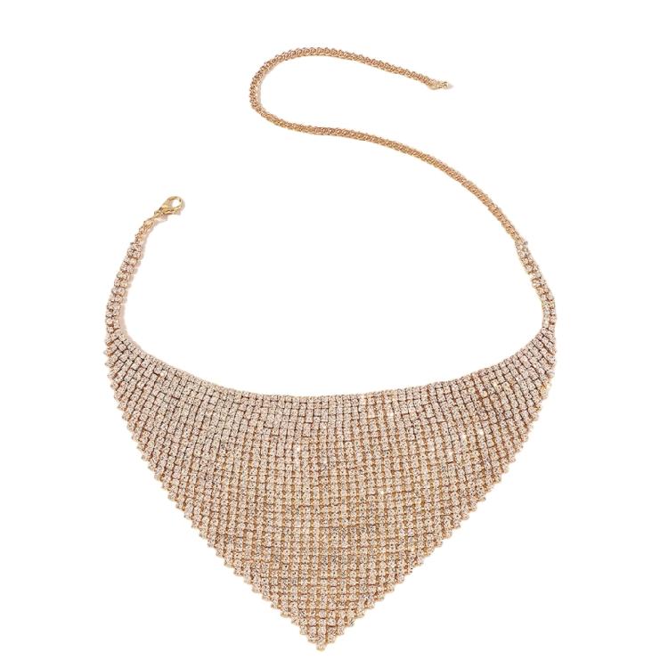 

Wide Rhinestones Chain Necklace Choker Gold Silver Tassels Chain Necklace 1