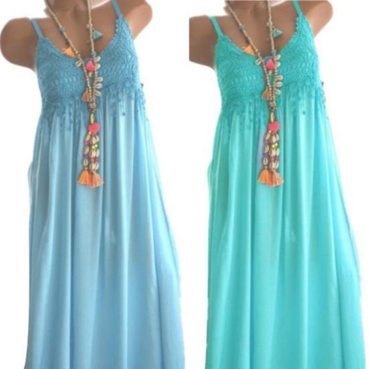 Plus Size Summer Beach Dress Crocheted Lace Solid Color Sleeveless Maxi