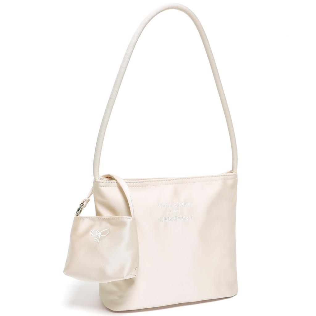 2026 Spring Korean Satin Bucket Bag, Candy Color Shiny Silver Underarm Handbag for Women