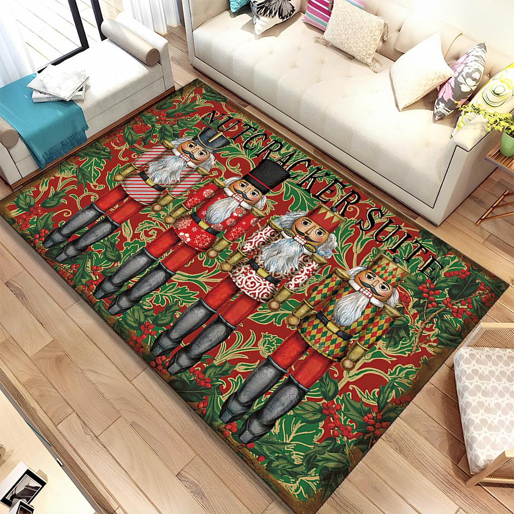 Merry Christmas Gift The Nutcracker Cartoon Doll Happy New Year Carpet Rug for Living Room Bedroom Home Sofa Decoration,Non-slip